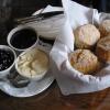 Devonshire tea is tea taken with a combination of scones, clotted cream and jam. 
